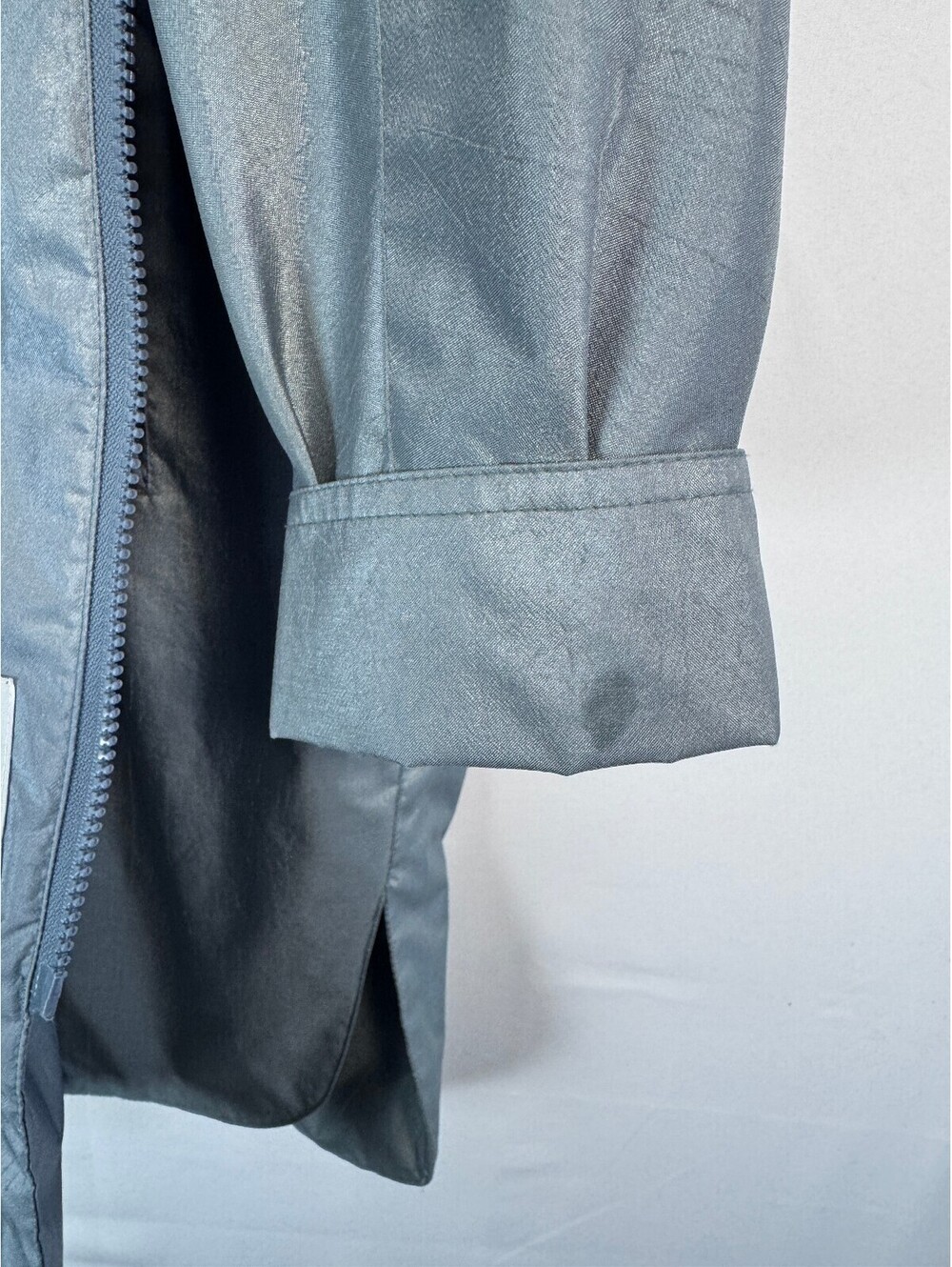 Vintage Fleet Street Metallic Raincoat Hooded Long Coat Womens Medium 90s Y2K - Picture 7 of 8
